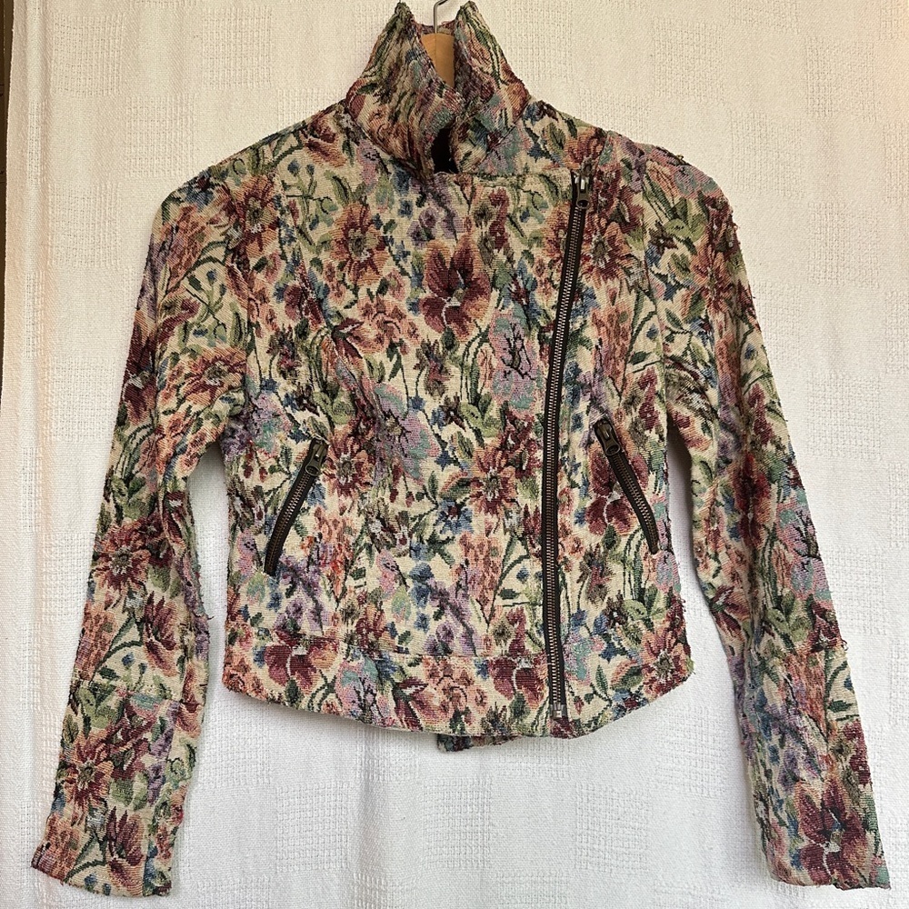 Free People Tapestry Boho Distressed Cropped Jacket - Picture 2 of 10